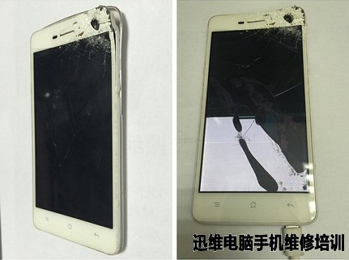 这款OPPO-R819T被摔得惨不忍睹，屏幕破碎严重